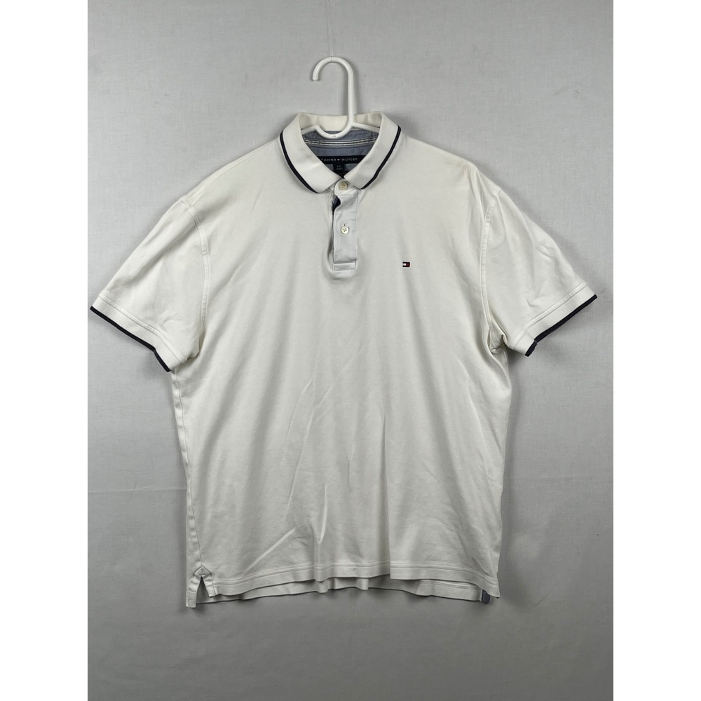 Tommy Hilfiger Polo Shirt Mens Large Classic Fit‎ Short Sleeve White 1049134
